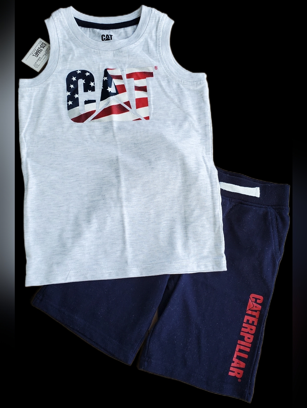 CAT Boys' Tank & Shorts Set - White Tank with Navy Shorts